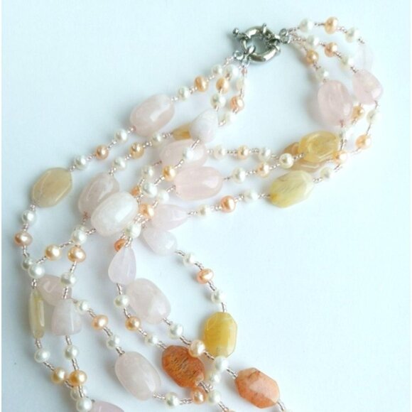 Rose Quartz Rhodochrosite Pearl Necklace - Picture 6 of 7